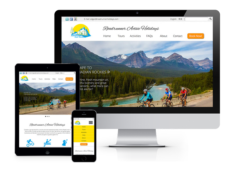 Mock-up of Roadrunner Active Holidays website