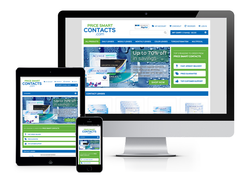 Mock-up of Price Smart Contacts website